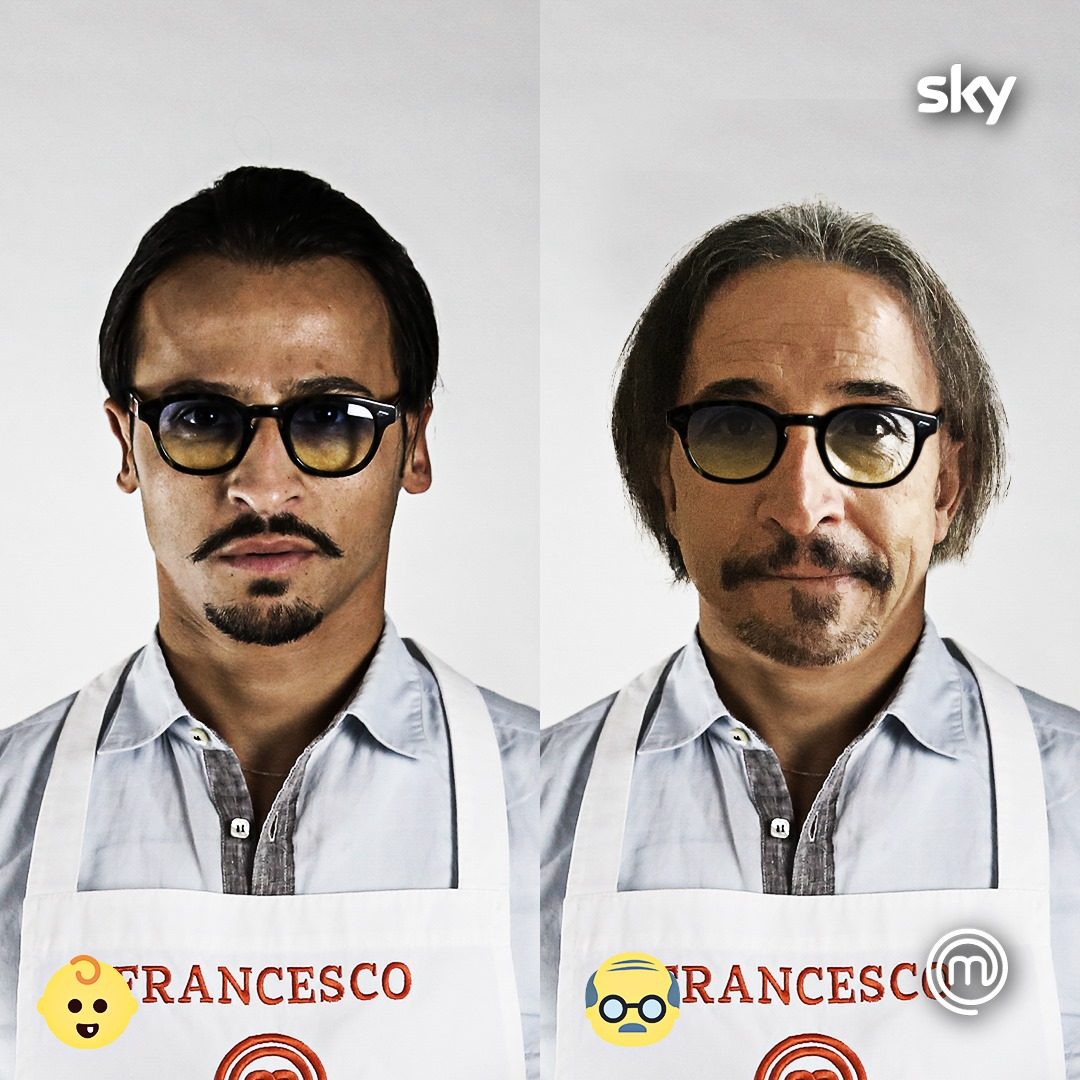 Francesco e suo padre in una grafica social di Masterchef