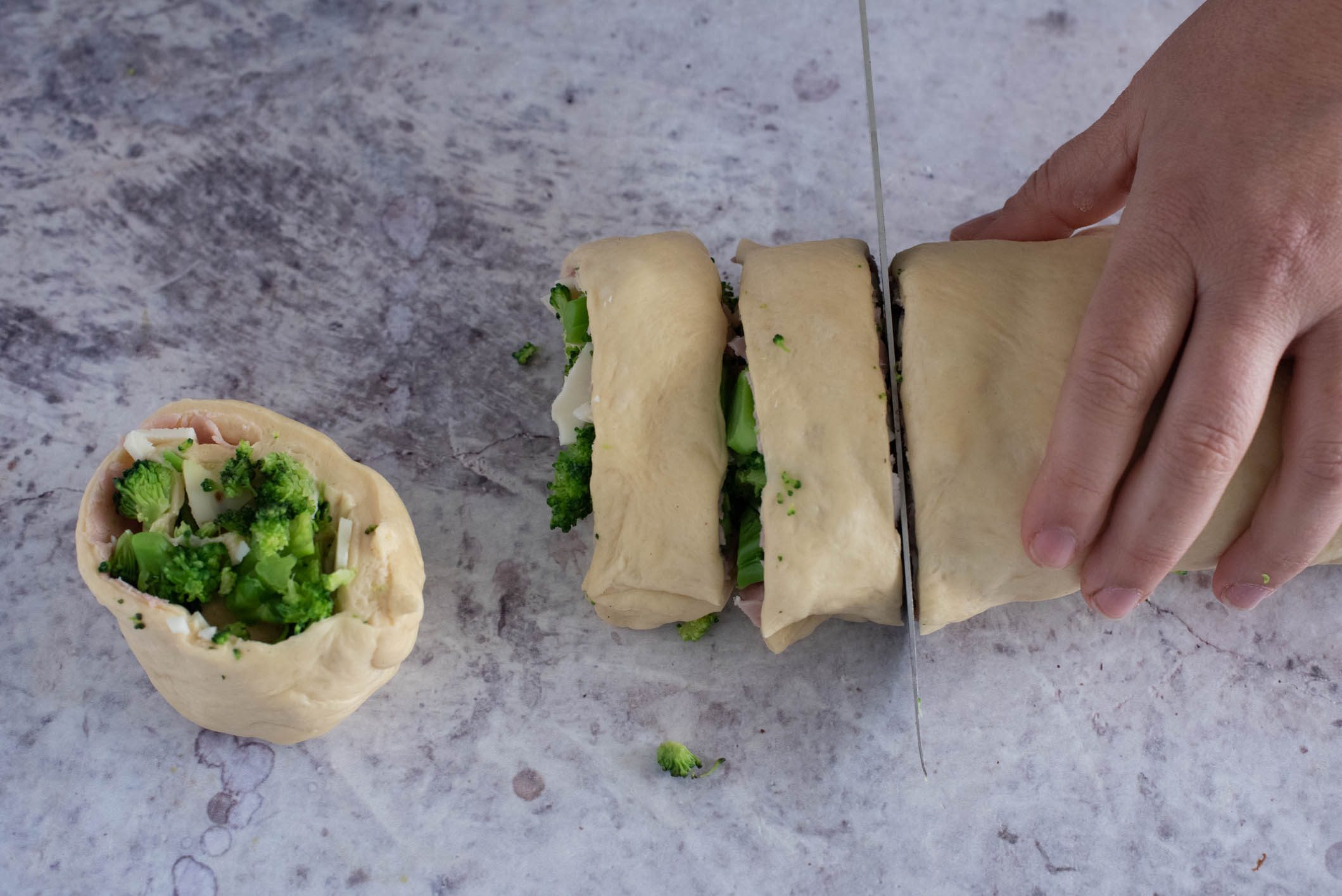 Girelle con broccoletti prosciutto e scamorza