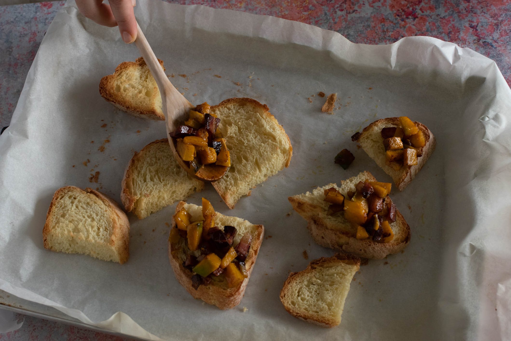 Crostoni zucca e pancetta